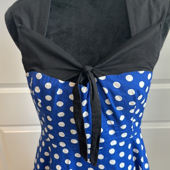 Retro Pinup Rockabilly Blue with White Polka-dot Swing Dress - Picture 3 of 6
